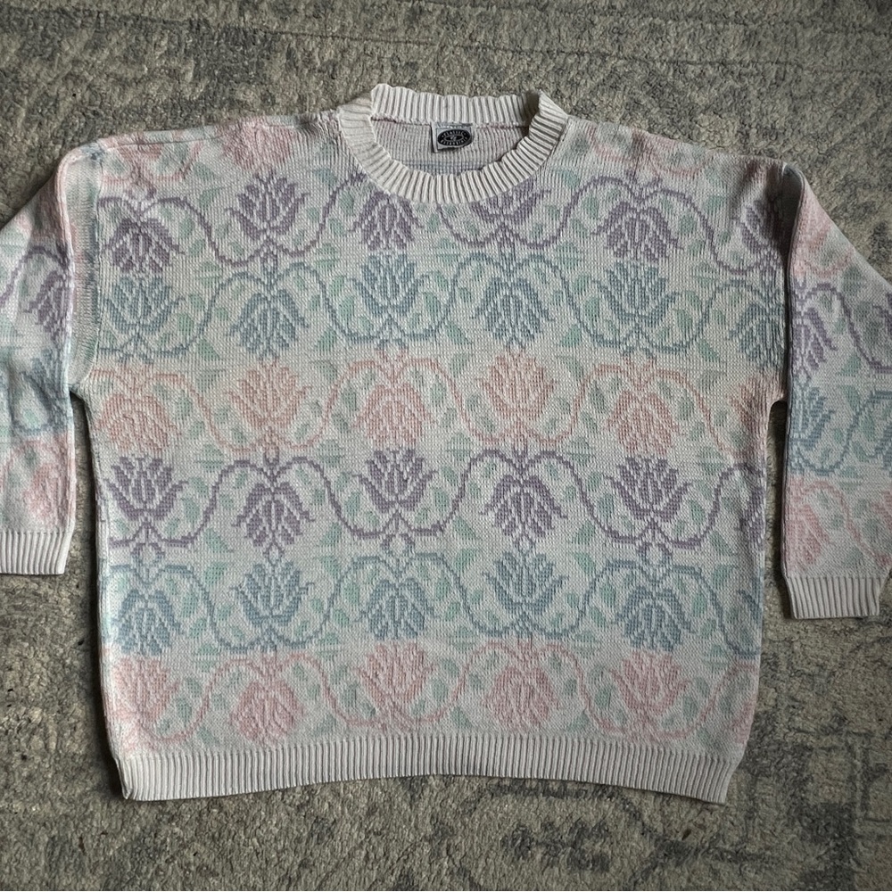 Pastel Floral Pattern Crewneck Sweater